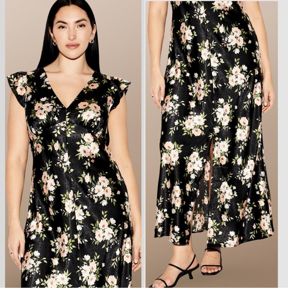 NWTS💓THE OCCASION S💓ELITE LINE BLACK SATIN FLUTTERED SLEEVE FRONT SLIT MAXI - Picture 12 of 16